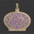 Golden Decorative Perfume Bottle With Purple Background And Intricate Hollow Out Pattern