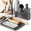 Modern Kitchenware Collection Featuring Wooden Cutting Boards Glass Jars Metal Bottles and Bowls
