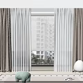 Modern Interior With Gray Curtains Sheer White Panels And Window View