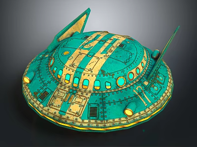 Cosmic UFO Spacecraft Design With Blue Yellow Accents And Circular Windows 3d model