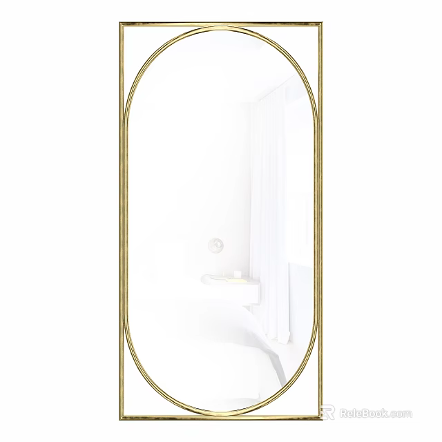 Oval Gold Frame Mirror in Modern White Bathroom with Bathtub Interior 3d model 