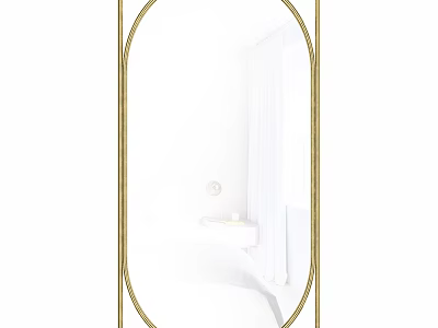 Oval Gold Frame Mirror in Modern White Bathroom with Bathtub Interior 3d model