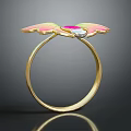 Exquisite Golden Ring With Butterfly Wing Design Pink Yellow Accents And Central Gemstone