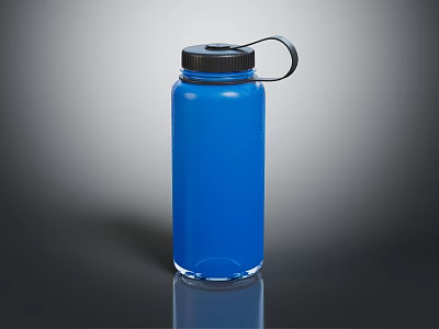 Blue Water Bottle With Black Lid And Handle For Everyday Use 3d model