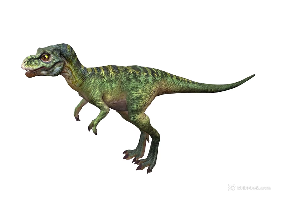 Vibrant Green Striped Dinosaur Standing Pose 3D Rendered Illustration 3d model