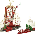 Elegant Golden Birdcages With Red Flowers Butterflies Love Is Round Solana