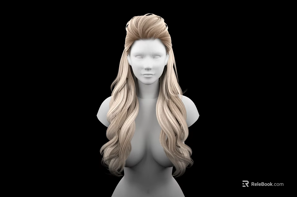 Game And Movie Character 3D Model With Long Blonde Curly Hair Upper Body Black Background 3d model 
