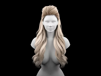 Game And Movie Character 3D Model With Long Blonde Curly Hair Upper Body Black Background 3d model