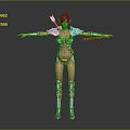 Elaborate Game Movie Female Warrior Character With Decorative Armor Bow Arrow And Gold Blue Accents