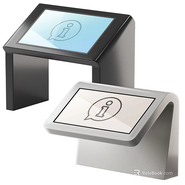 Two Interactive Information Kiosks with Touchscreen Displays and Speech Bubble Icons 3d model
