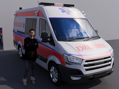 Red And White Emergency Ambulance Vehicle With Medical Logo And Modern Design 3d model