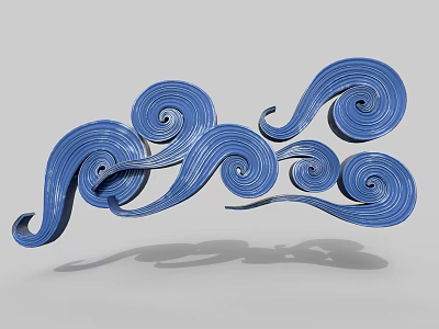 Blue Spiral Wave Wall Decor with Modern Textured Curved Patterns for Contemporary Interior Design 3d model