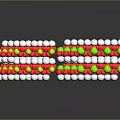 Molecular Structure Model with Red Green White Spheres Arranged in Stacked Layers