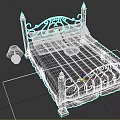 Elegant Iron Bed Frame With Two Pillows Patterned Bedspread And Table Lamp On Decorative Rug 3d model