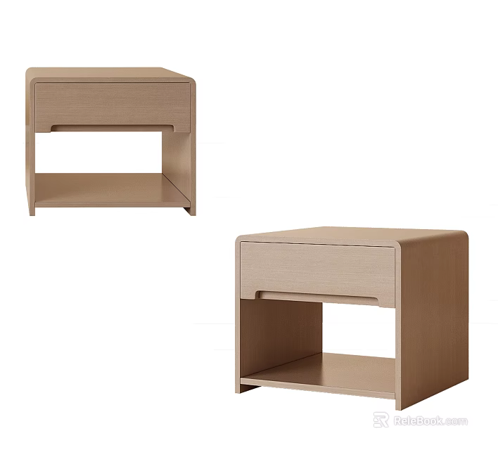 Modern Light Wood Bedside Tables with Drawer and Open Shelf Storage Design 3d model 