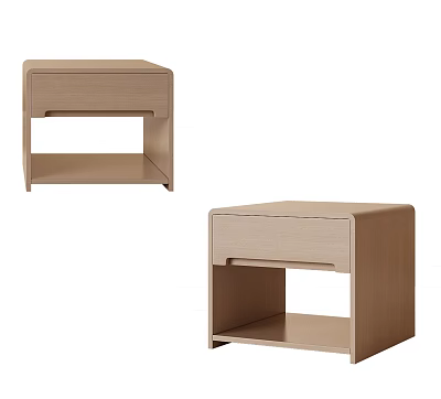 Modern Light Wood Bedside Tables with Drawer and Open Shelf Storage Design 3d model