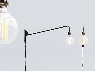 Modern Black Metal Wall Sconce with Adjustable Arm and Clear Glass Edison Bulbs 3d model