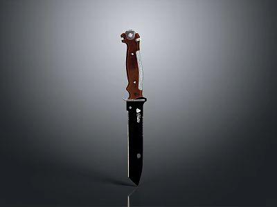 Tactical Weapon Knife With Wooden Handle And Black Sharp Blade 3d model
