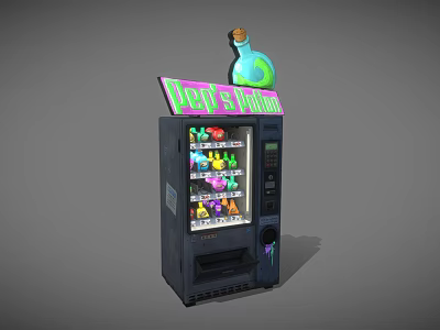 Drops Union Commercial Vending Machine With Green Bottle On Top Filled With Colorful Products 3d model