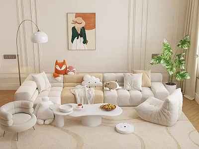 Modern Living Room Interior With Comfortable Sofa Area Rug Floor Lamp And Decorative Artwork 3d model