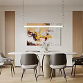 Restaurant Interior With Dining Table Chairs Pendant Lights Wall Painting And Window