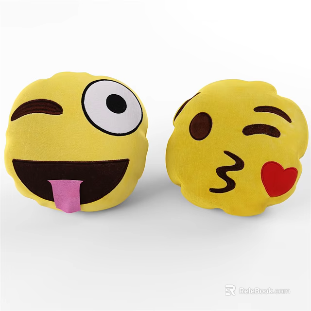 Yellow Emoji Plush Dolls with Big Eyes Sticking Tongue and Kissing Face Red Heart 3d model 