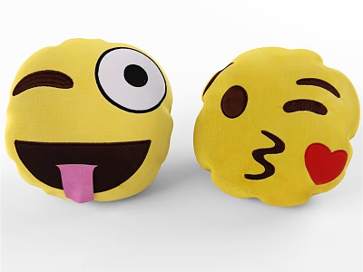 Yellow Emoji Plush Dolls with Big Eyes Sticking Tongue and Kissing Face Red Heart 3d model