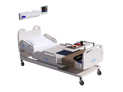 Medical Bed With Adjustable Frame Side Rails And Bedside Monitor For Hospitals 3d model