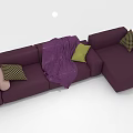 Stylish Purple L shaped Sectional Sofa With Green Pink Checkered Pillows And Throw Blanket