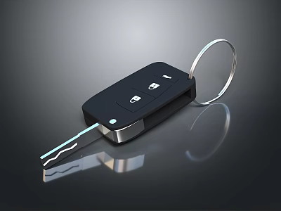 Modern Car Key Remote Fob With Metal Ring And Keyless Entry Buttons Design 3d model