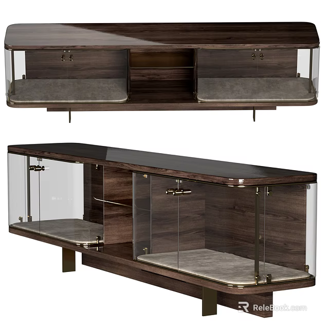 Modern Wooden TV Stand With Glass Panels Drawers And Storage Compartments 3d model 