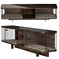 Modern Wooden TV Stand With Glass Panels Drawers And Storage Compartments