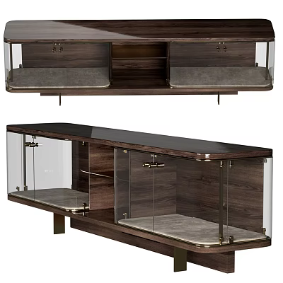 Modern Wooden TV Stand With Glass Panels Drawers And Storage Compartments 3d model