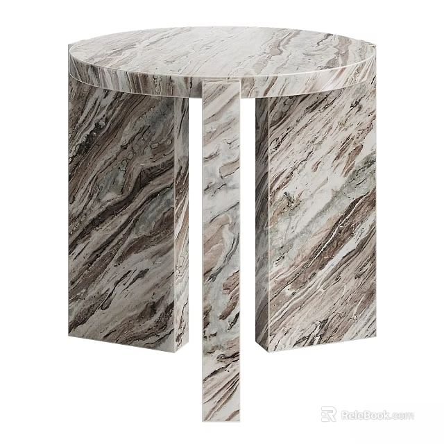 Modern Dining Table With Brown And White Marble Texture And Column Base 3d model