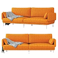 Stylish Orange Sofa With Gray Blanket And Metal Legs For Modern Living Room