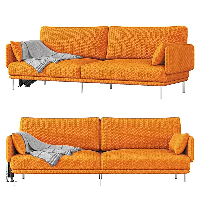 Stylish Orange Sofa With Gray Blanket And Metal Legs For Modern Living Room 3d model