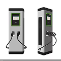 Commercial Equipment EV Charging Stations With White Design Black Green Accents Charging Ports And Cables