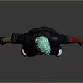 Detailed 3D Anime Character With Teal Hair Mask Dark Coat Red Vest And White Shoes
