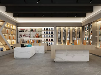Modern Retail Store Interior With Display Shelves And Marble Counters For Product 3d model
