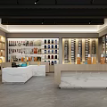 Modern Retail Store Interior With Display Shelves And Marble Counters For Product
