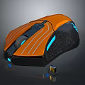 Modern Orange Black Gaming Mouse With Blue LED Lights And USB Receiver Striped Design