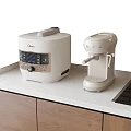 Light Kitchen Countertop With Rice Cooker Coffee Maker Wooden Cabinets And Gas Stove