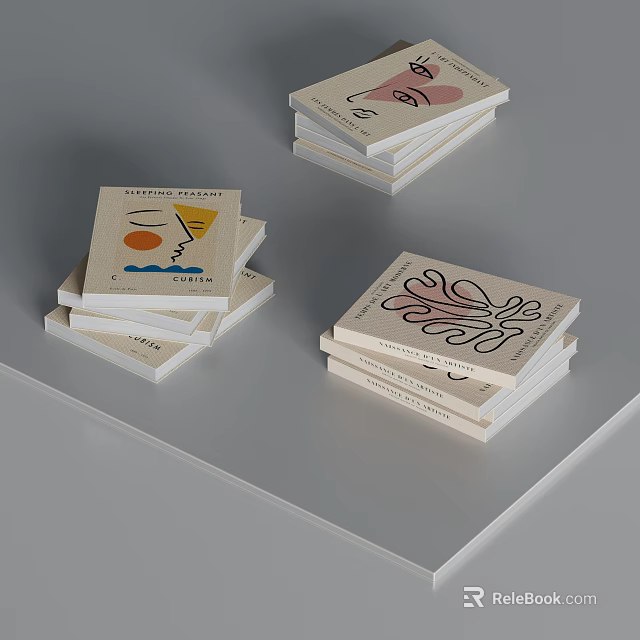 Stacked Books Magazines With Abstract Pattern Covers Soft Colors And Gray Background 3d model 