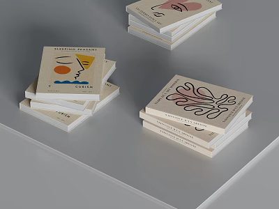 Stacked Books Magazines With Abstract Pattern Covers Soft Colors And Gray Background 3d model