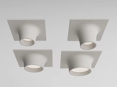 Four Modern Square White Recessed Downlights For Ceiling Lighting Design 3d model