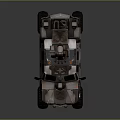 Armored Military Vehicle With Large Off Road Tires And Roof Mounted Equipment
