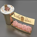 Golden White Decorative Display Cabinet With Circular Top Curved Design And Pink Floral Decorations