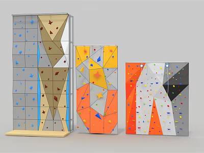 Climbing Wall Sports Equipment with Colorful Panels and Geometric Holds for Indoor Training 3d model