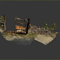Traditional Rural Stone House With Tiled Roof And Small Green Trees