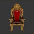 Ornate Royal Chair With Golden Carved Frame And Red Velvet Upholstery